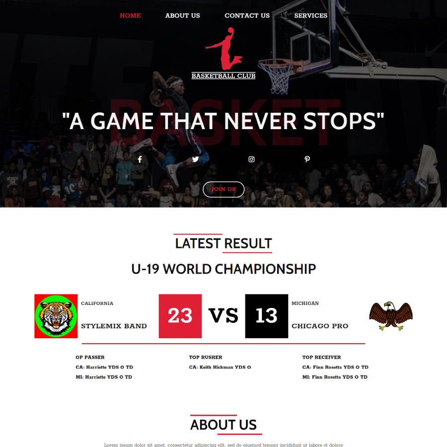 FREE Website Builder Theme Basketball Club