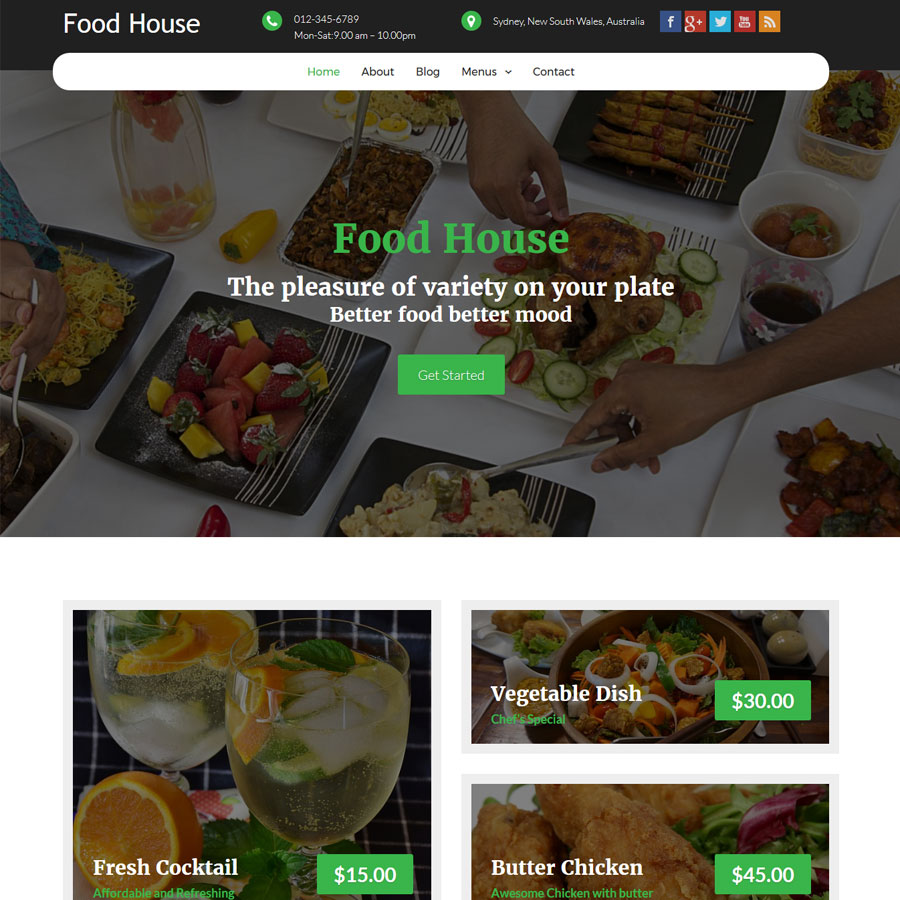 FREE Website Builder Theme Food House
