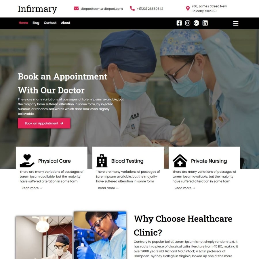 FREE Website Builder Theme Infirmary