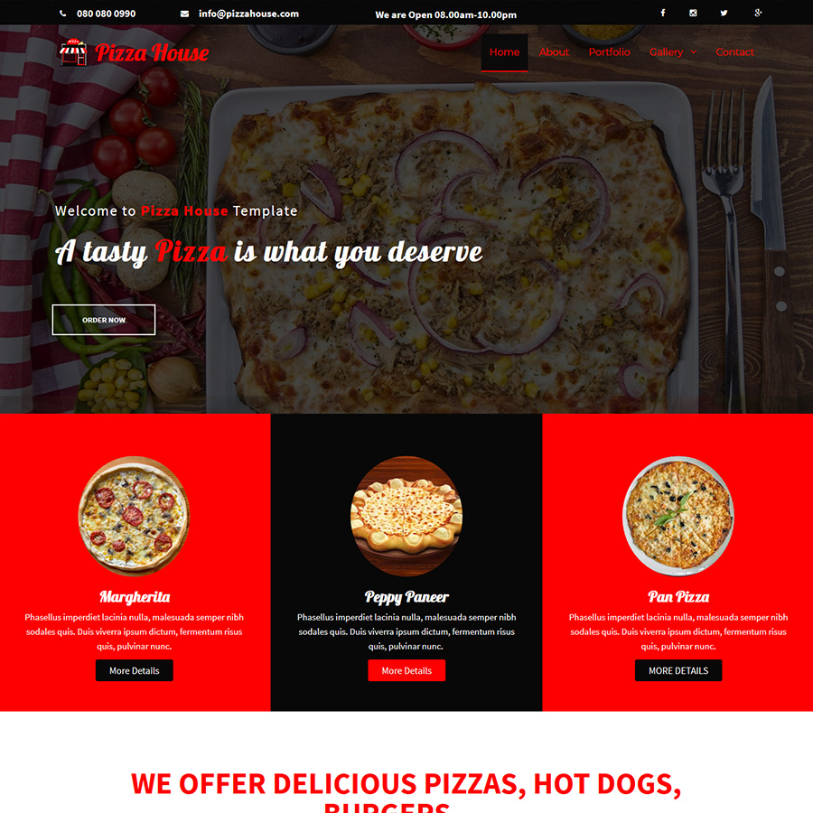 FREE Website Builder Theme Pizza House
